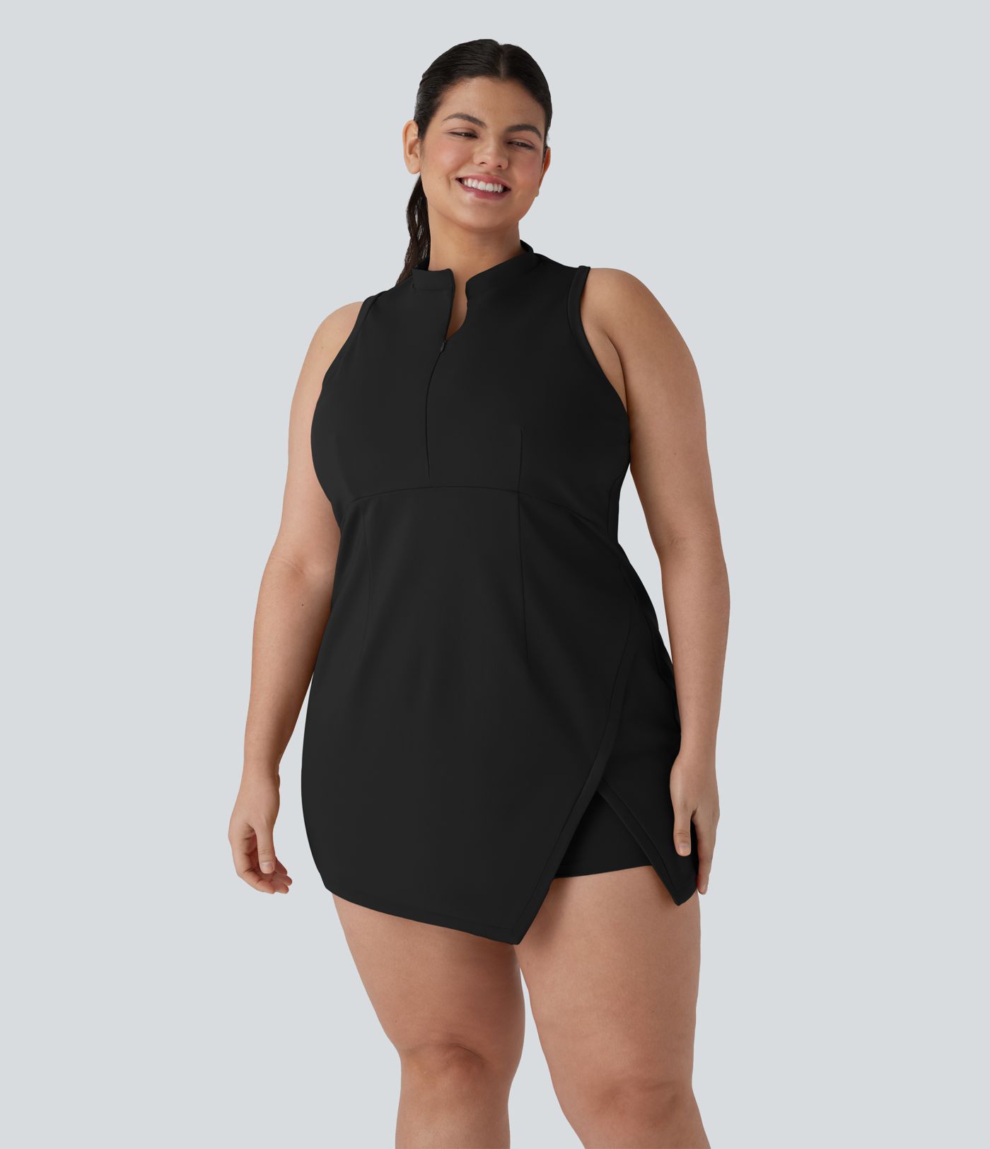 Half Zip Racerback 2-Piece Mini Tennis Active Plus Size Dress with Pocket