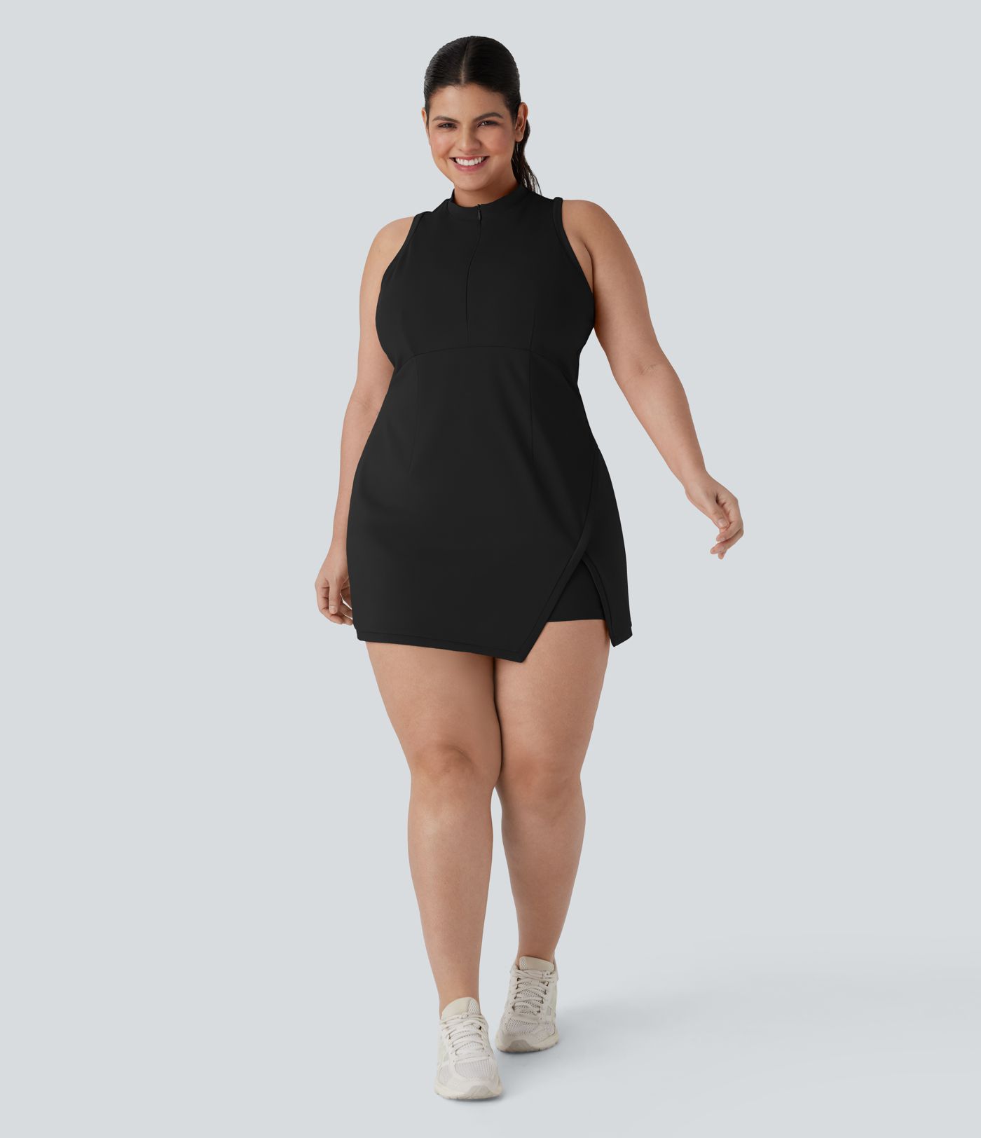 Half Zip Racerback 2-Piece Mini Tennis Active Plus Size Dress with Pocket