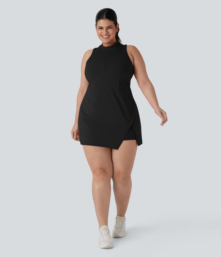 Half Zip Racerback 2-Piece Mini Tennis Active Plus Size Dress with Pocket
