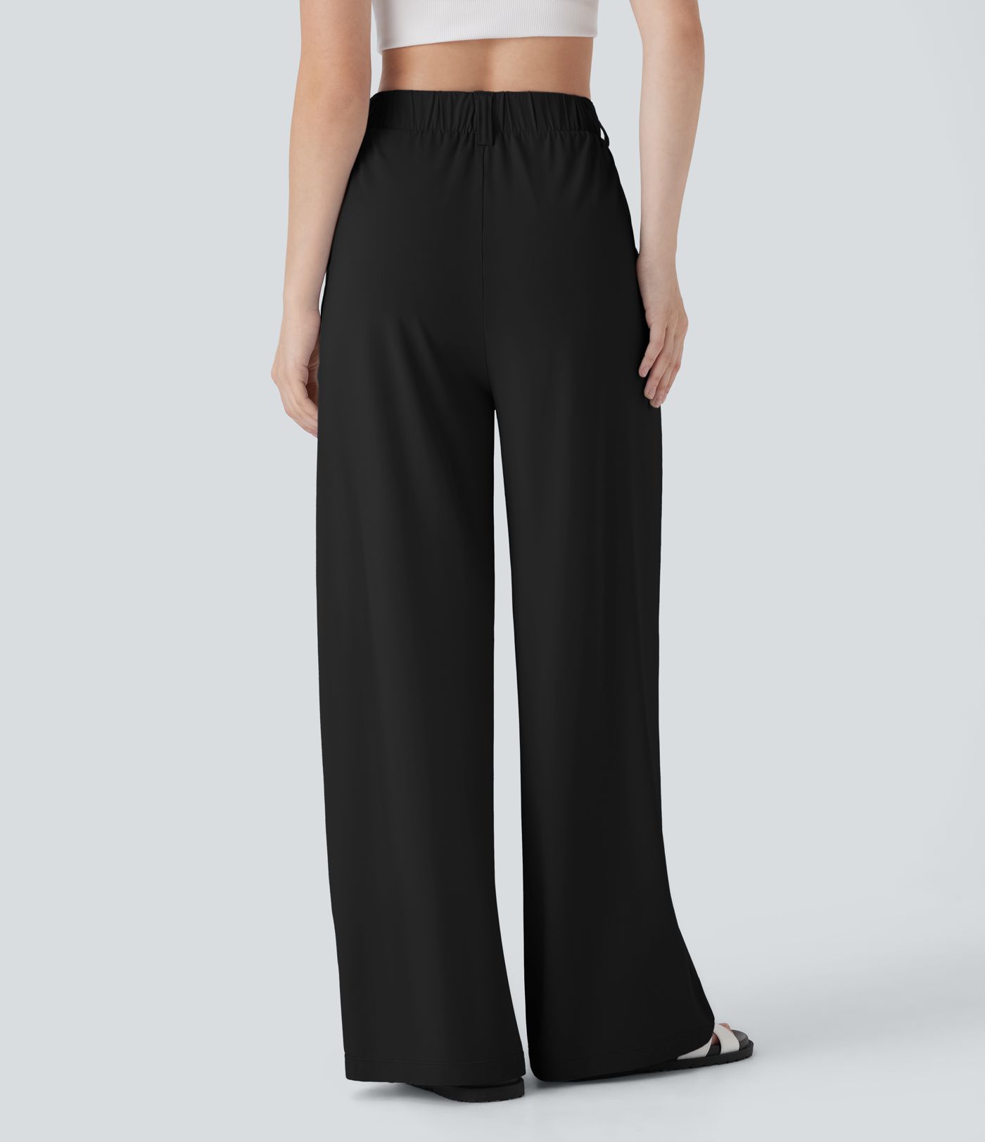 Pantalon décontracté au toucher frais à jambes larges et taille haute avec poches latérales - UPF50+