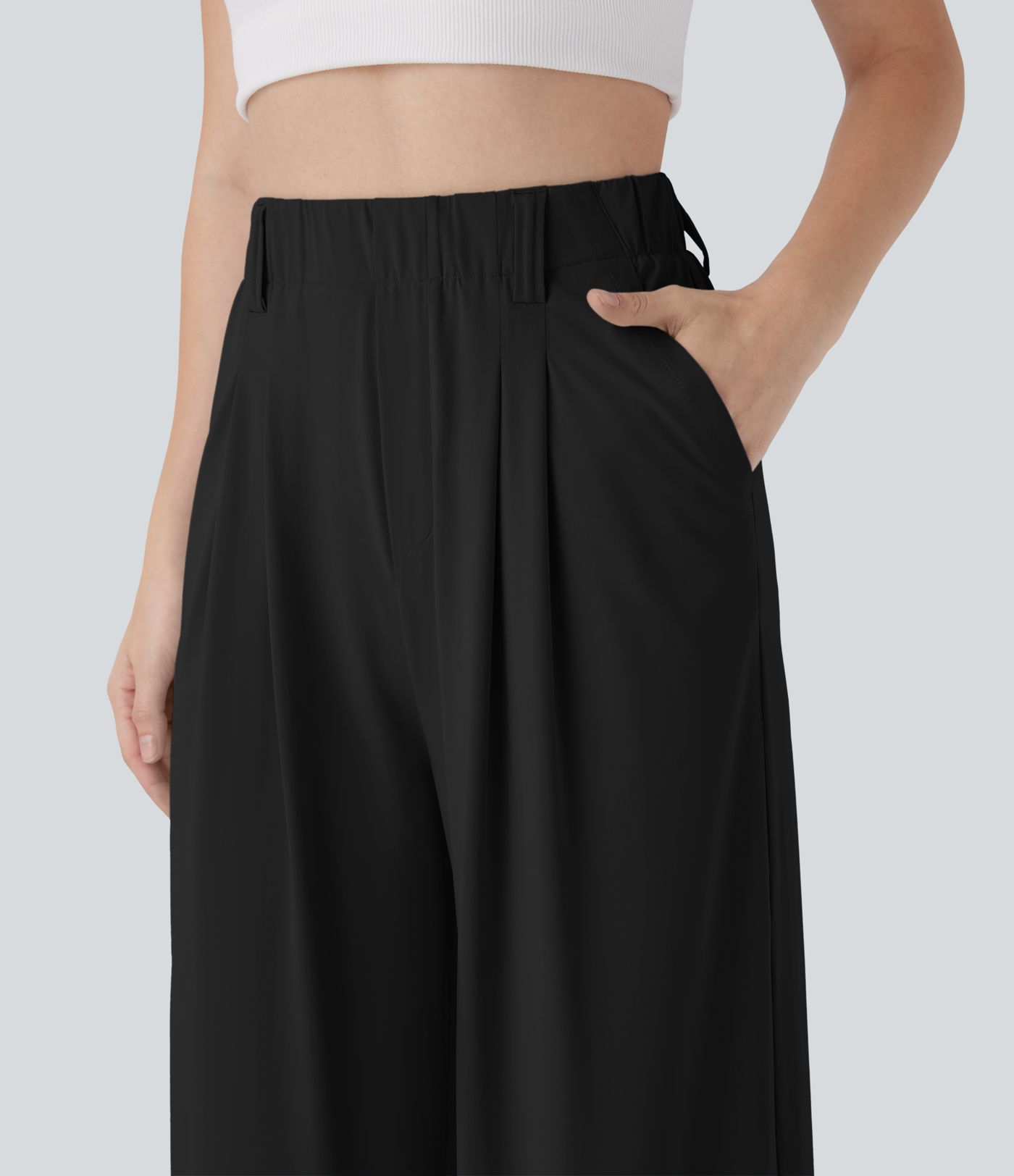 Pantalon décontracté au toucher frais à jambes larges et taille haute avec poches latérales - UPF50+