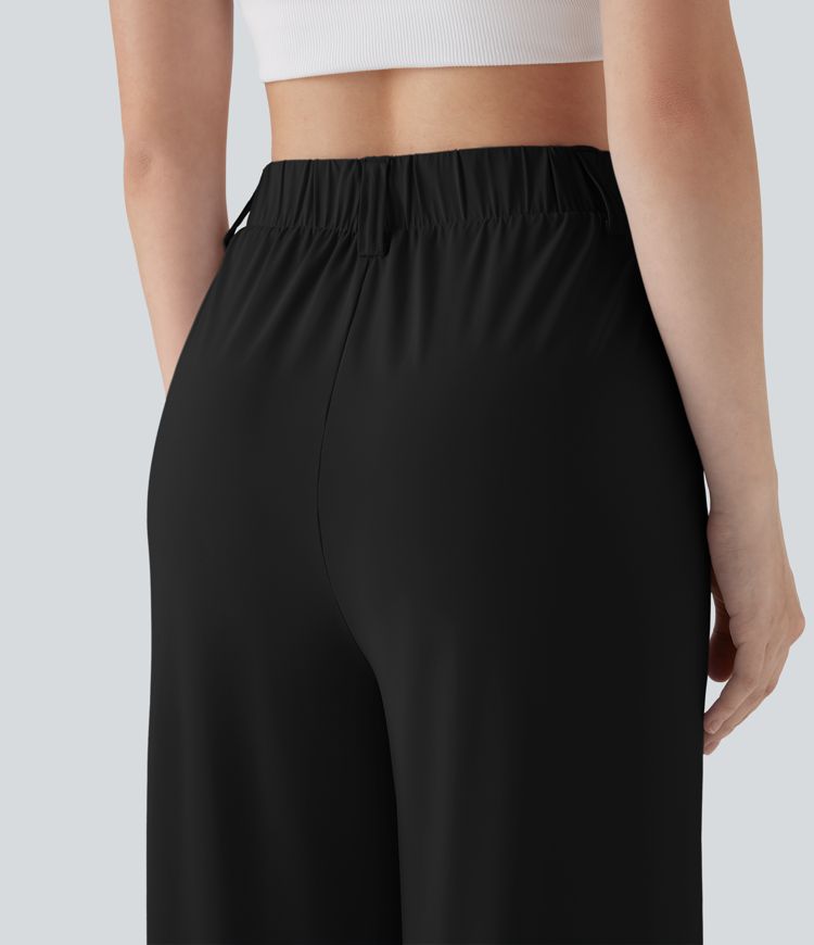 Pantalon décontracté au toucher frais à jambes larges et taille haute avec poches latérales - UPF50+