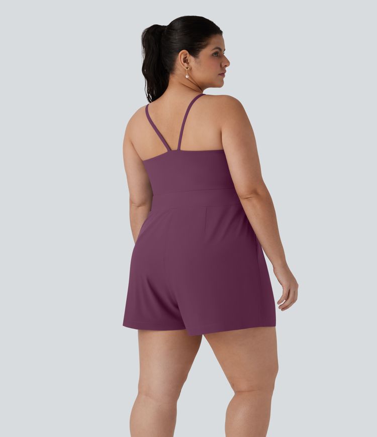 Breezeful™ Backless Side Invisible Zipper Quick Dry Resort Plus Size Slip Romper with Side Pocket