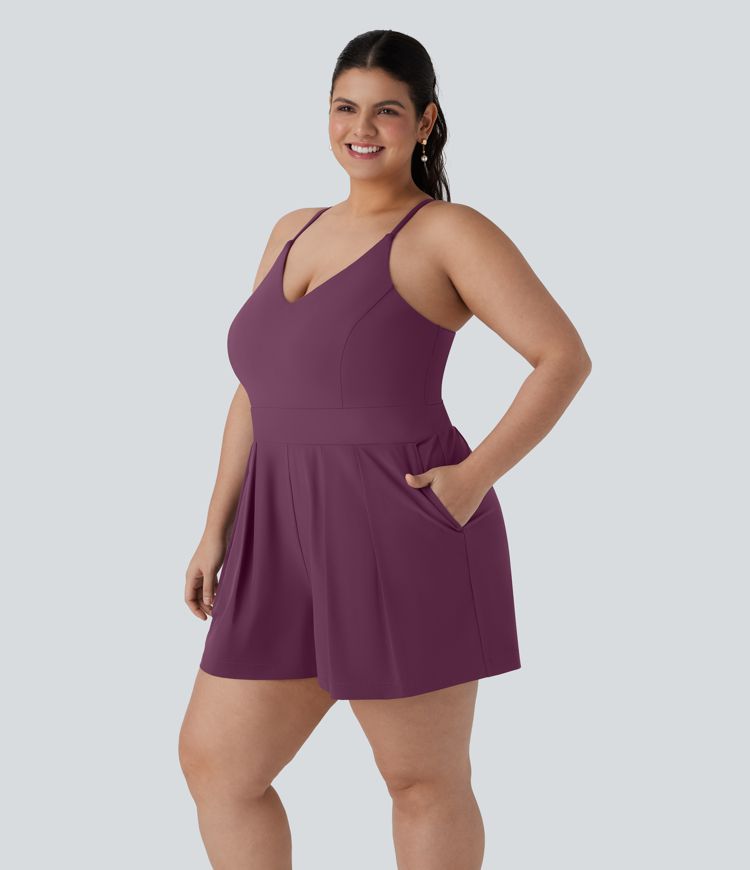 Breezeful™ Side Quick Dry Plus Size Slip Romper with Pocket