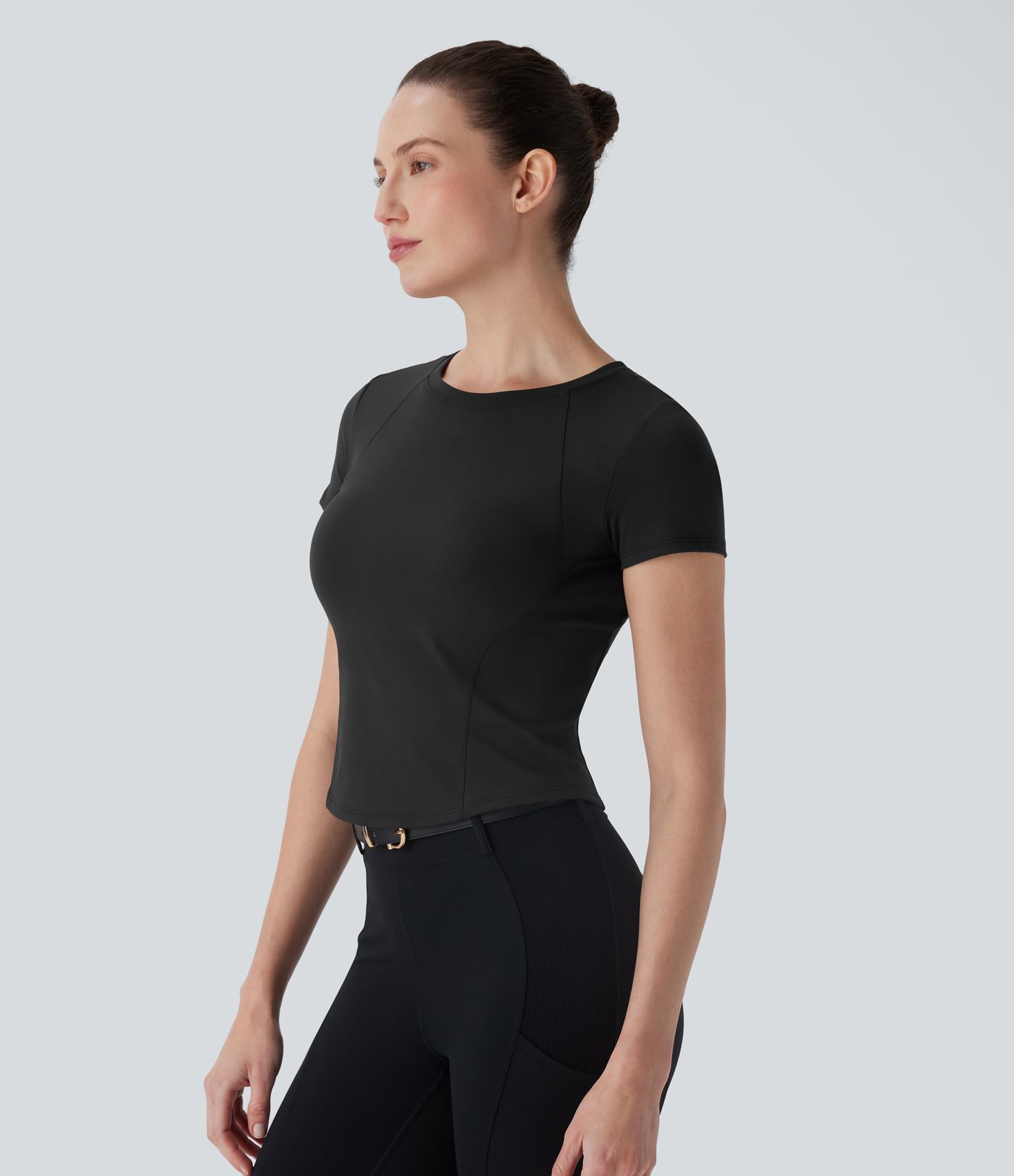 SoftlyZero™ Plush Round Neck Short Sleeve Cut Out Sports Top