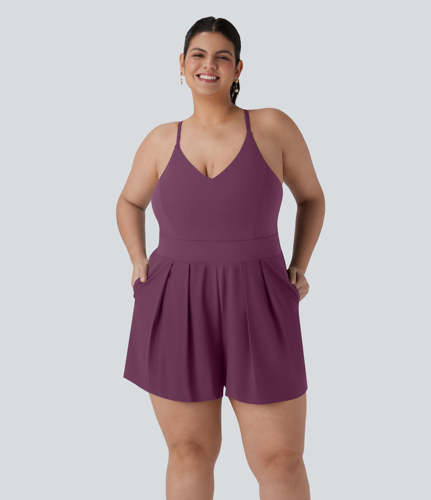 Breezeful™ combi-short dos nu avec fermeture éclair latérale invisible séchage rapide grande taille avec poche latérale