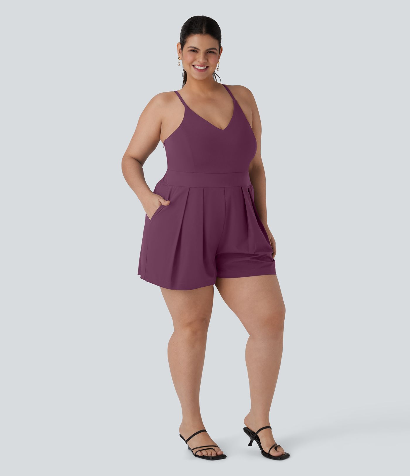Breezeful™ combi-short dos nu avec fermeture éclair latérale invisible séchage rapide grande taille avec poche latérale