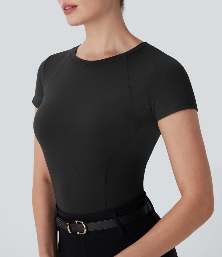 SoftlyZero™ Plush Round Neck Short Sleeve Cut Out Sports Top