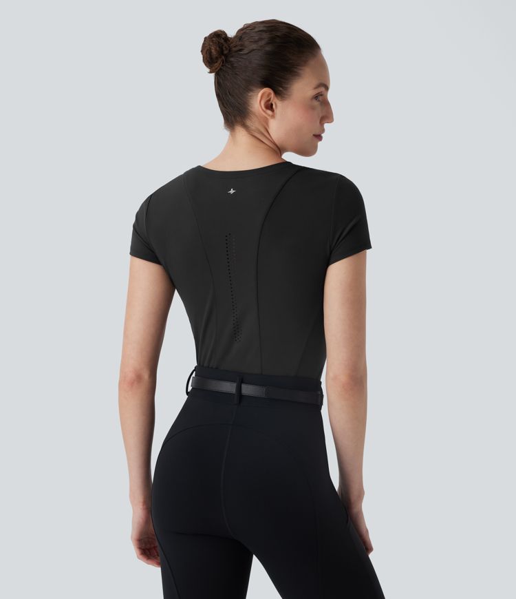 SoftlyZero™ Plush Round Neck Short Sleeve Cut Out Sports Top