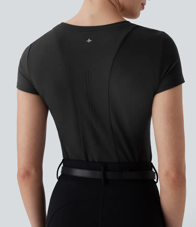 SoftlyZero™ Plush Round Neck Short Sleeve Cut Out Sports Top