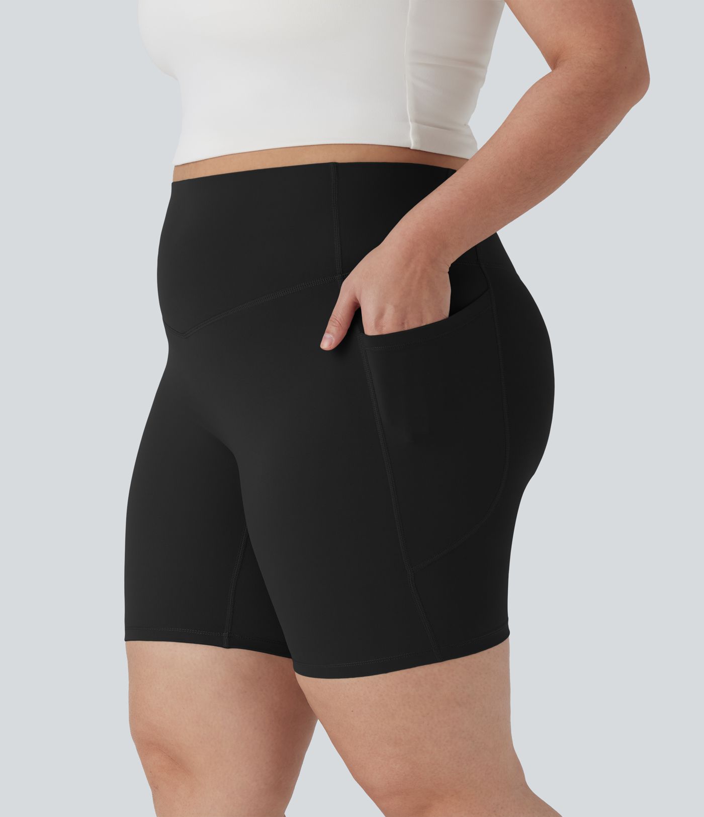 Halara UltraSculpt™ High Waisted Tummy Control Shaping Training Plus Size Biker Shorts 7'' with Pocket