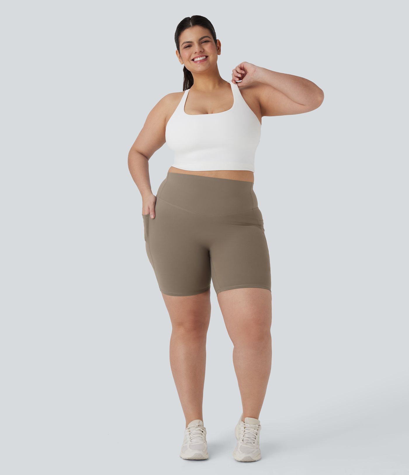 Halara UltraSculpt™ High Waisted Tummy Control Shaping Training Plus Size Biker Shorts 7'' with Pocket