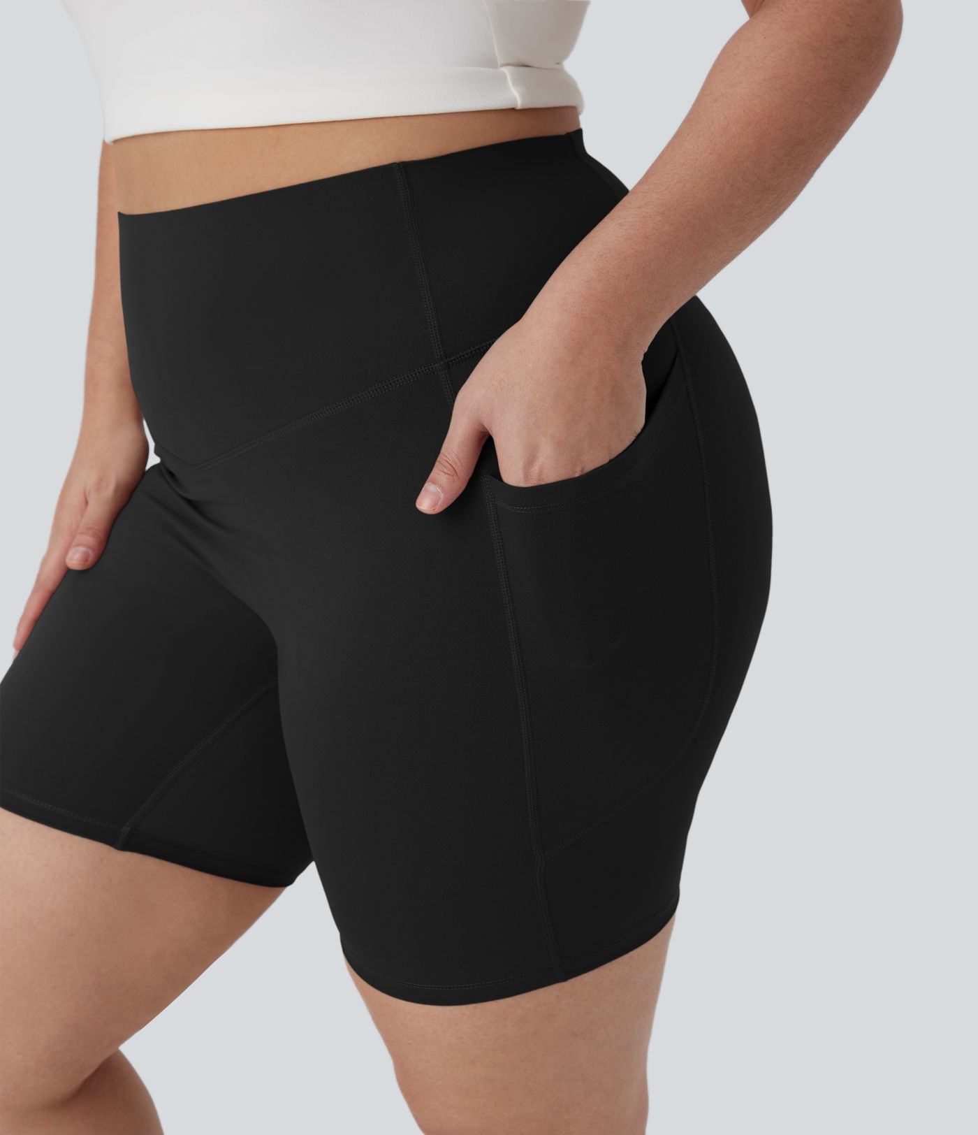 Halara UltraSculpt™ High Waisted Tummy Control Shaping Training Plus Size Biker Shorts 7'' with Pocket