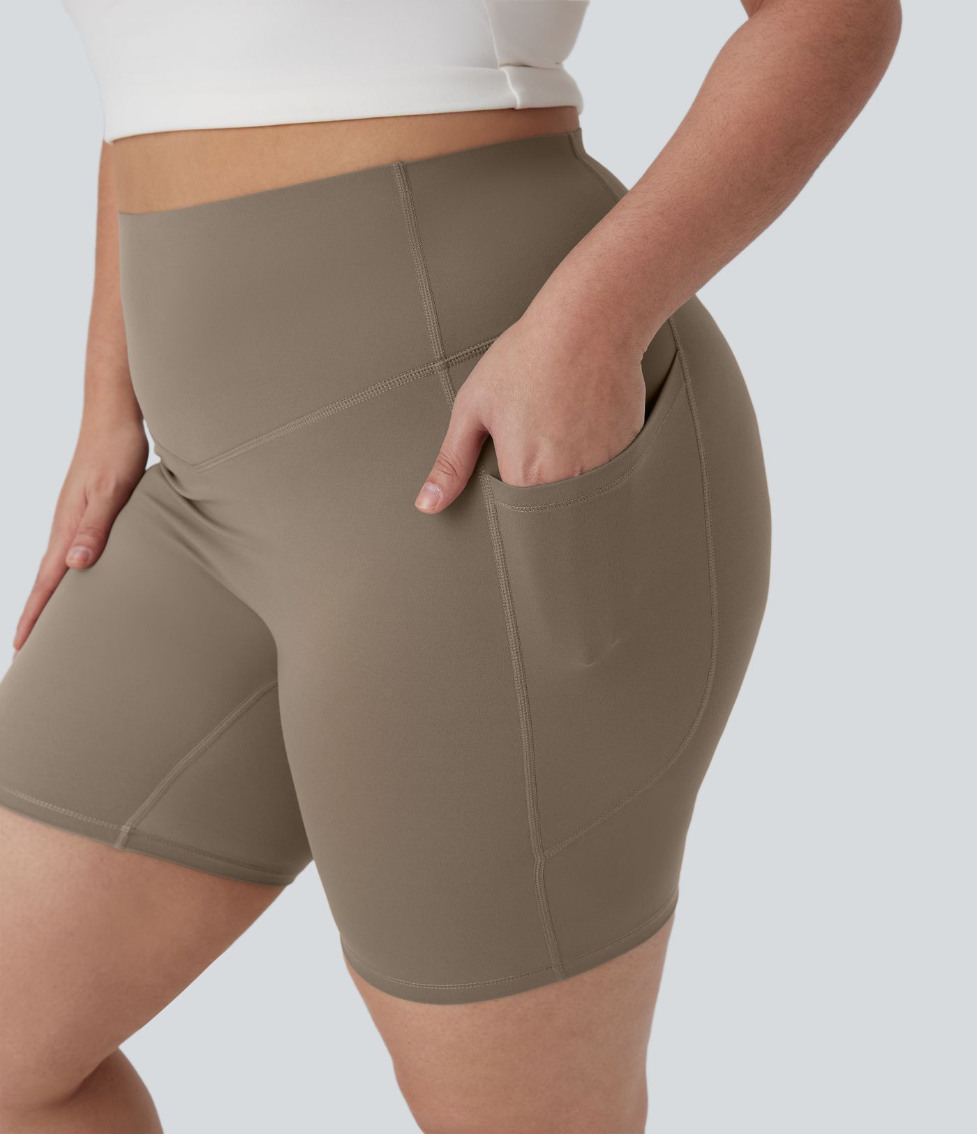 Halara UltraSculpt™ High Waisted Tummy Control Shaping Training Plus Size Biker Shorts 7'' with Pocket