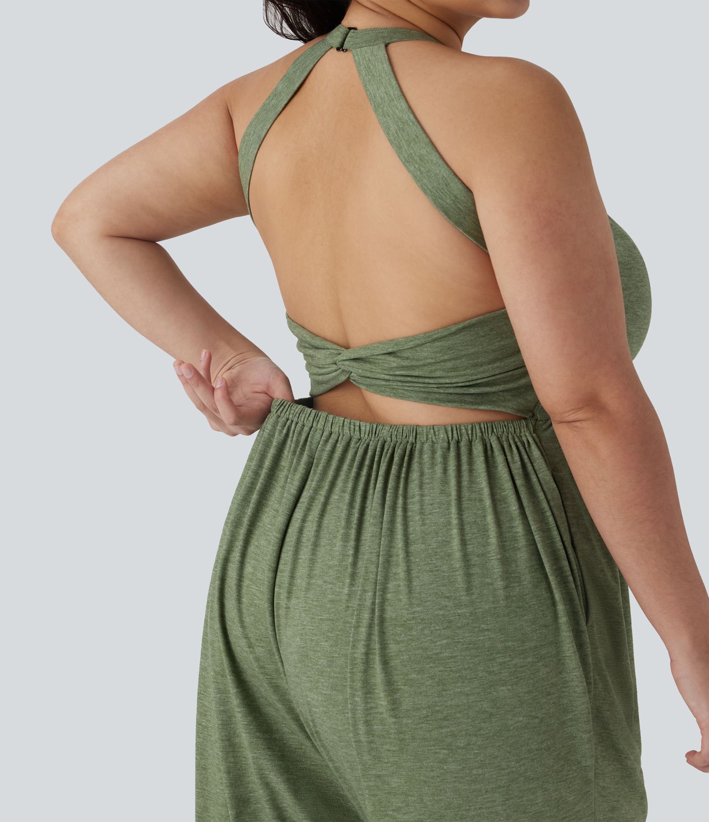 Backless Twisted Harem Casual Plus Size Jumpsuit with Side Pocket-Easy Peezy Edition
