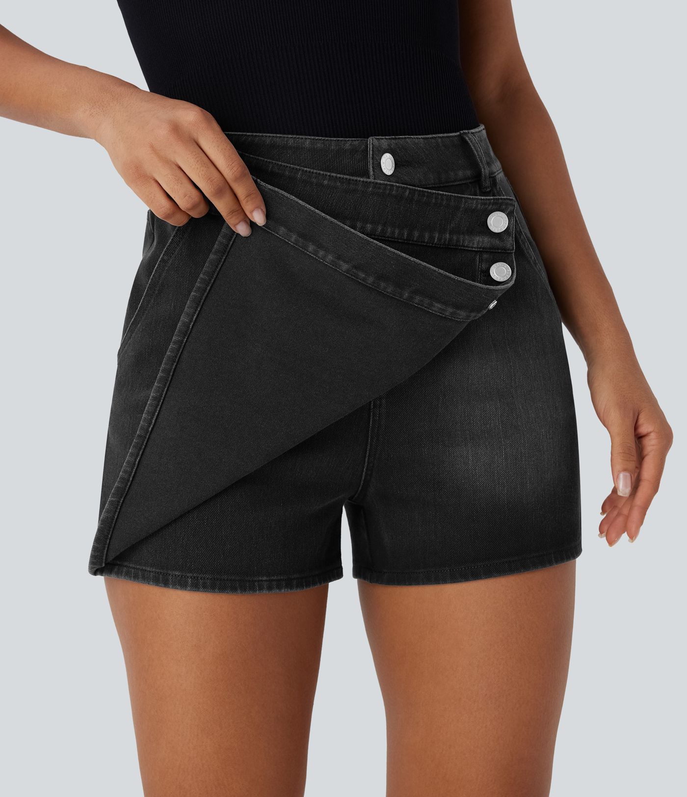 Halara Flex™ High Waisted Pockets Wrapped Washed Denim Casual Skort Halara Flex™ High Waisted Pockets Wrapped Washed Denim Casual Skort