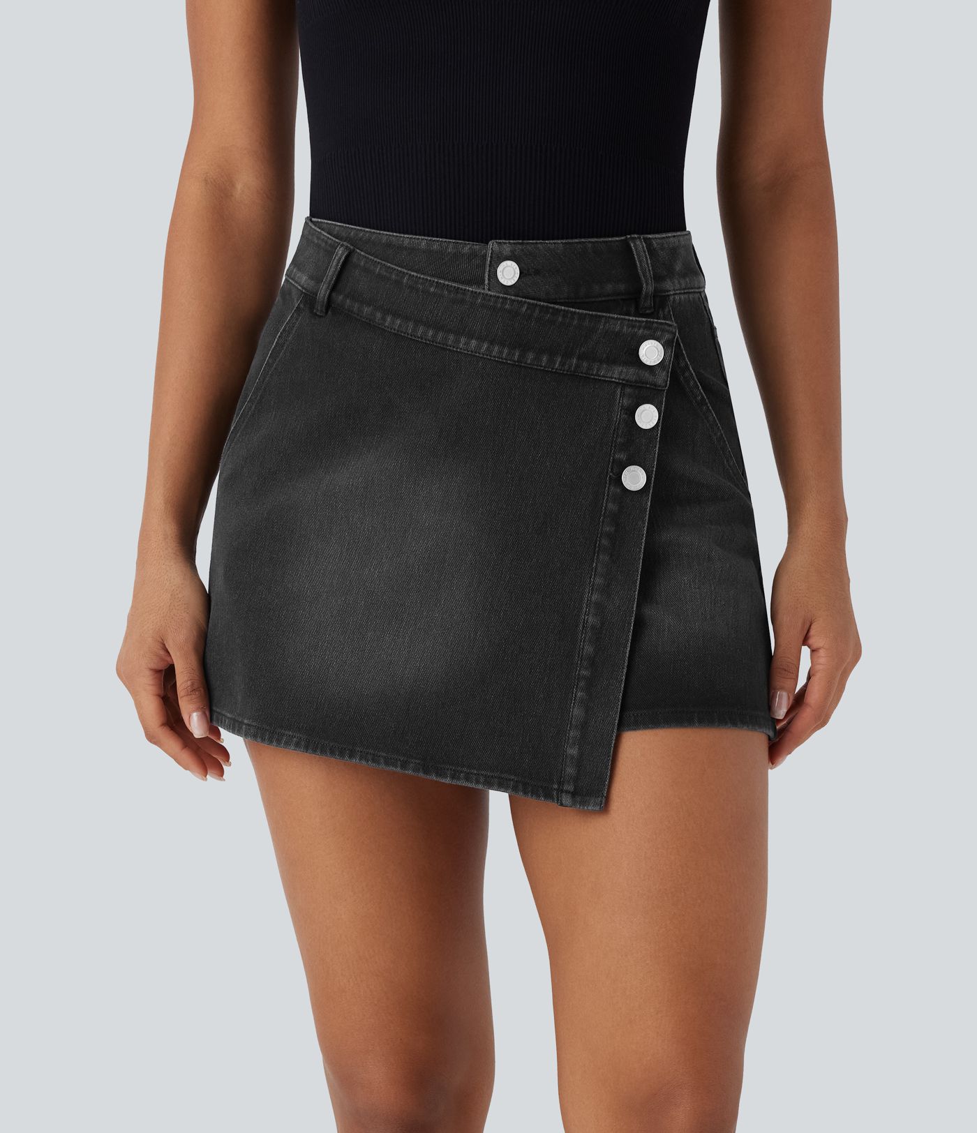 Halara Flex™ High Waisted Pockets Wrapped Washed Denim Casual Skort Halara Flex™ High Waisted Pockets Wrapped Washed Denim Casual Skort