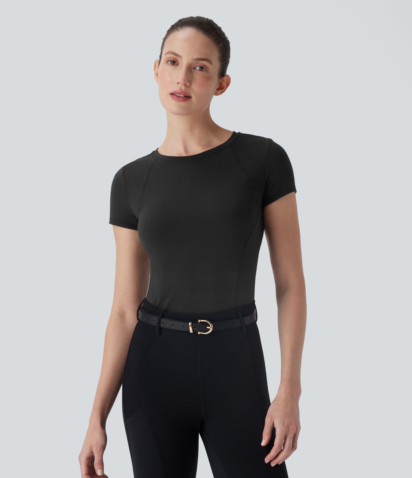 SoftlyZero™ Plush Round Neck Short Sleeve Cut Out Sports Top