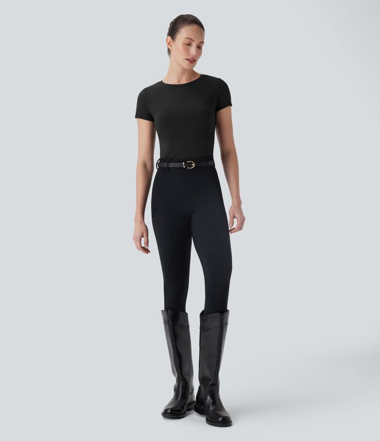 SoftlyZero™ Plush Round Neck Short Sleeve Cut Out Sports Top