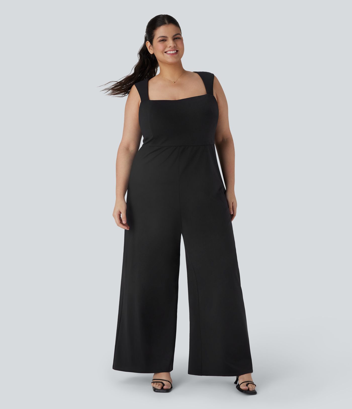 Plus Size Square Neck Sleeveless Jumpsuit