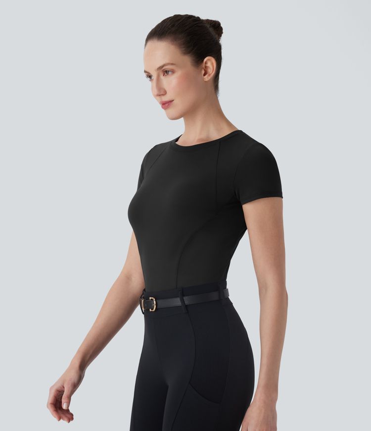 SoftlyZero™ Plush Round Neck Short Sleeve Cut Out Sports Top