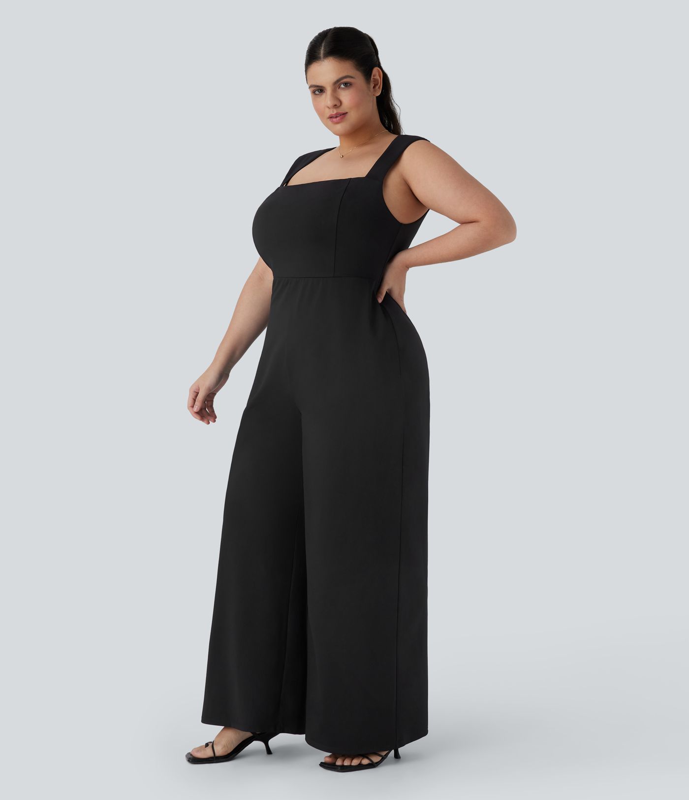 Plus Size Square Neck Sleeveless Jumpsuit