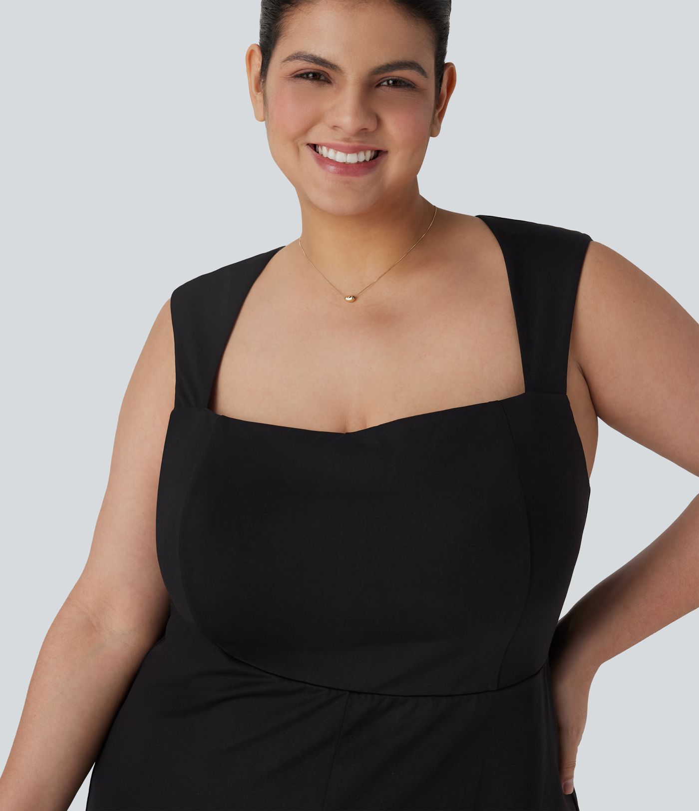 Plus Size Square Neck Sleeveless Jumpsuit