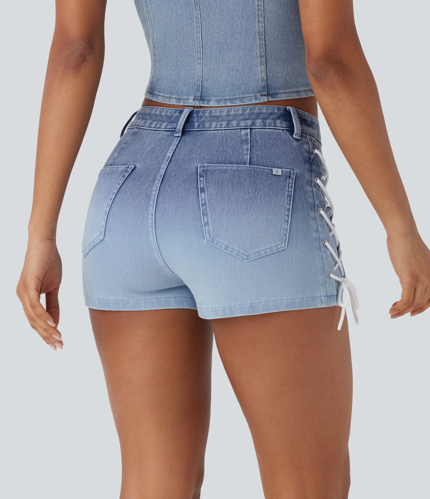 Short en jean décontracté de Halara Flex™ mi-taille à lacets dégradé 2'' avec poches