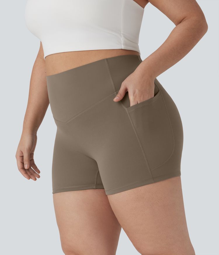 Halara UltraSculpt™ - Workout-Shorts mit hohem Bund, Seitentaschen und Bauchkontrolle - Plus-Size, 7,6 cm