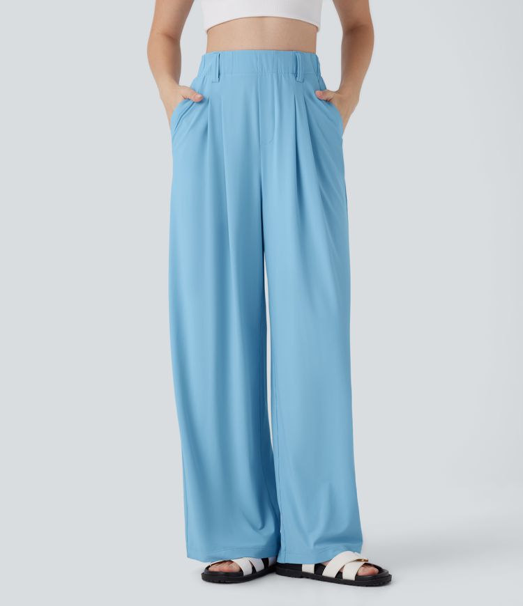 High Waisted Side Pocket Wide Leg Cool Touch Casual Pants-UPF50+