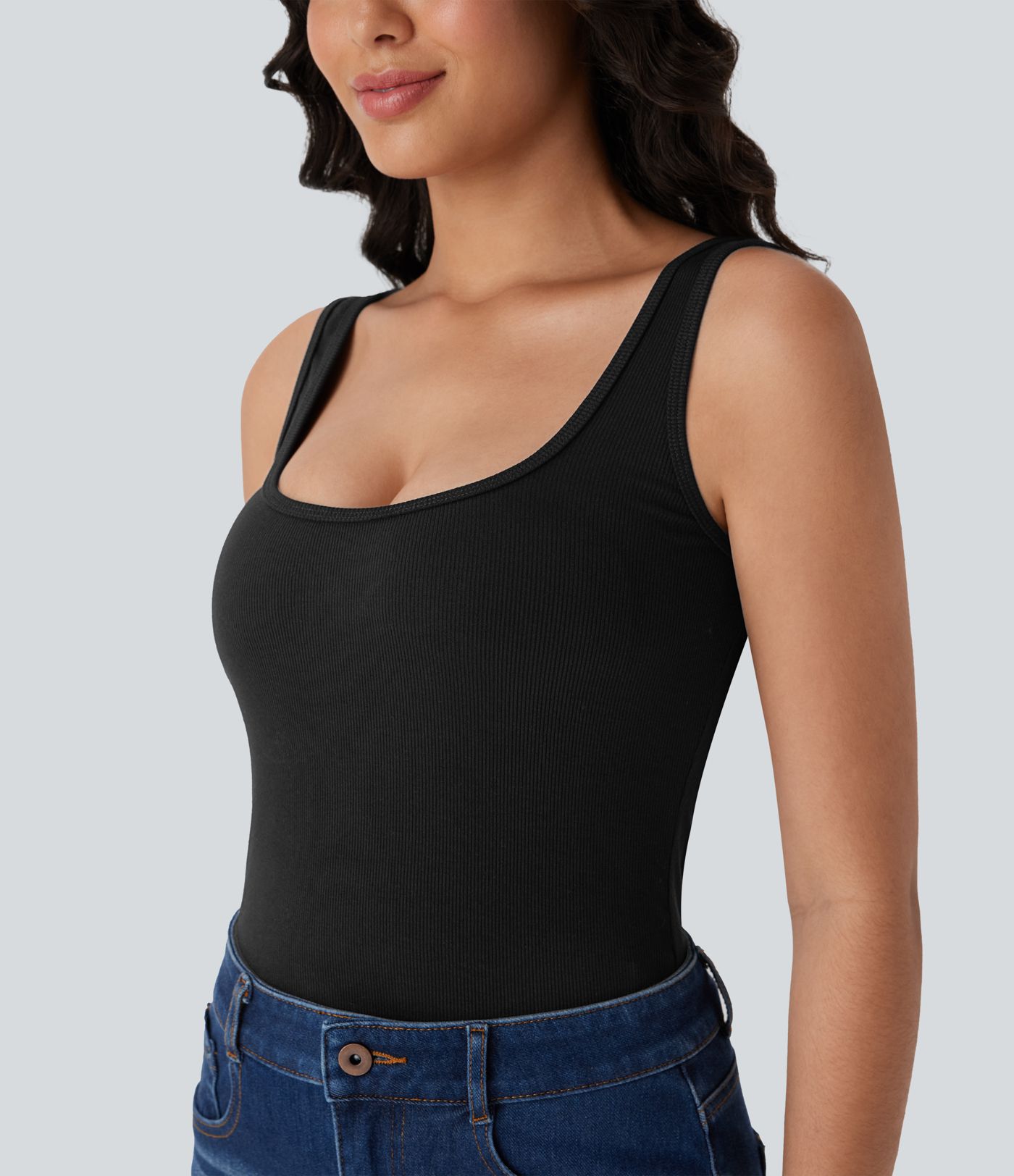 Ribbed U Neck Adjustable Leg Straps Casual Bodysuit-Easy Peezy