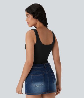 Ribbed U Neck Adjustable Leg Straps Casual Bodysuit-Easy Peezy