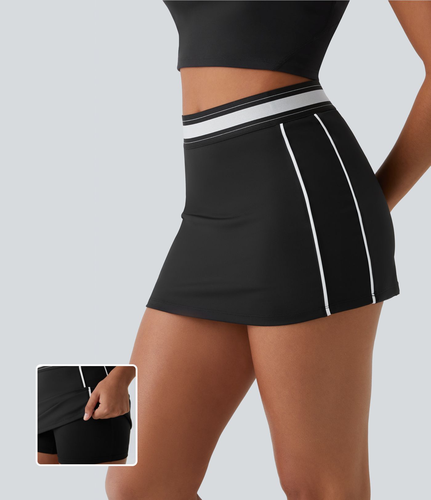 Softlyzero™ Airy High Waisted 2-in-1 Bodycon Color Block Micro Mini Cool Touch Tennis Skirt-UPF50+