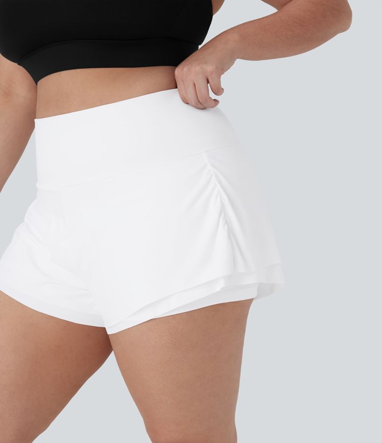 Shorts de yoga Softlyzero™ Airy de tiro alto con fruncido, dobladillo curvo de tacto fresco con bolsillos en tallas grandes