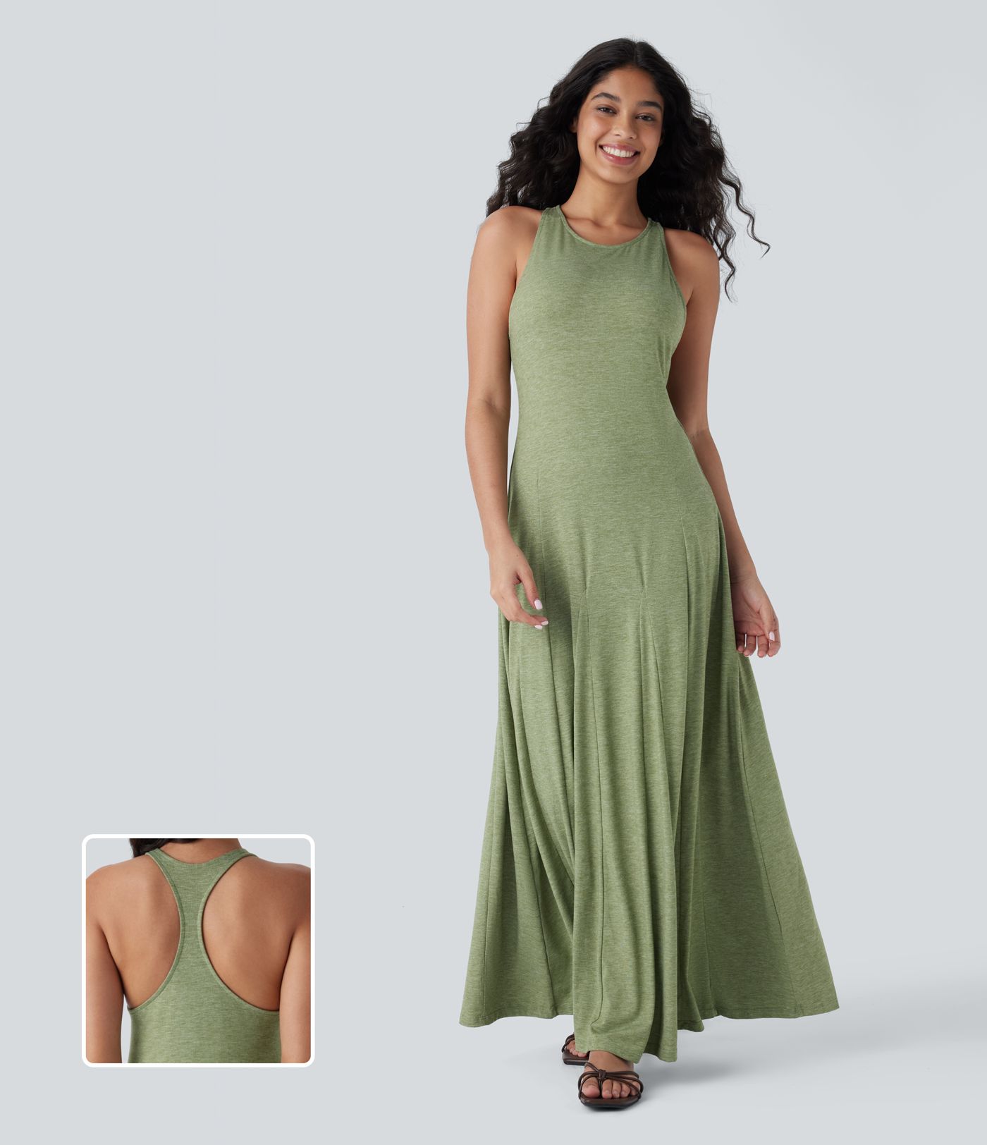 Sleeveless Backless Racerback Loose Maxi Casual Dress