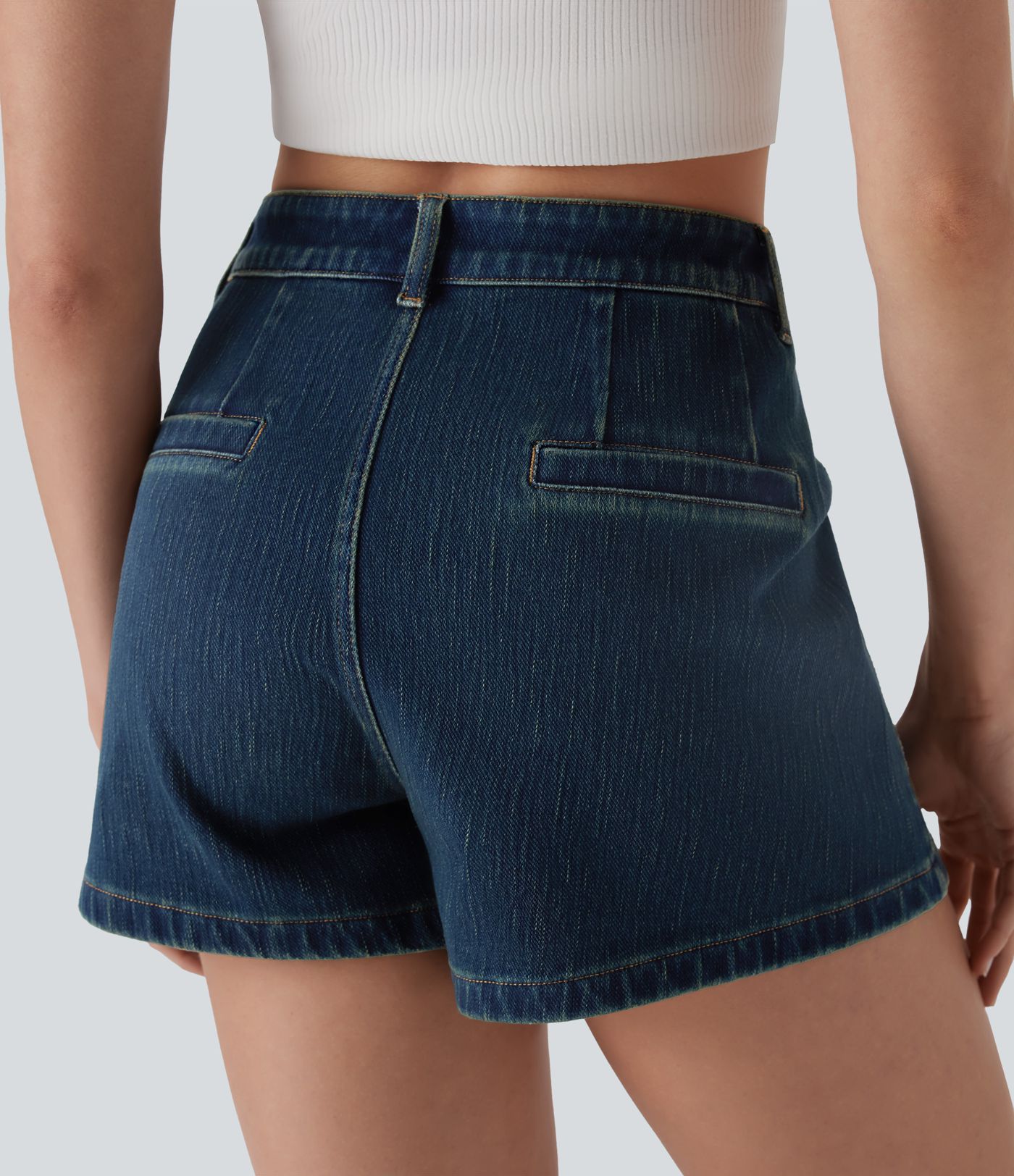 Pantalones cortos casuales de mezclilla lavada con cremallera Halara Flex™ de tiro medio 3'' con bolsillo lateral delantero con lazo