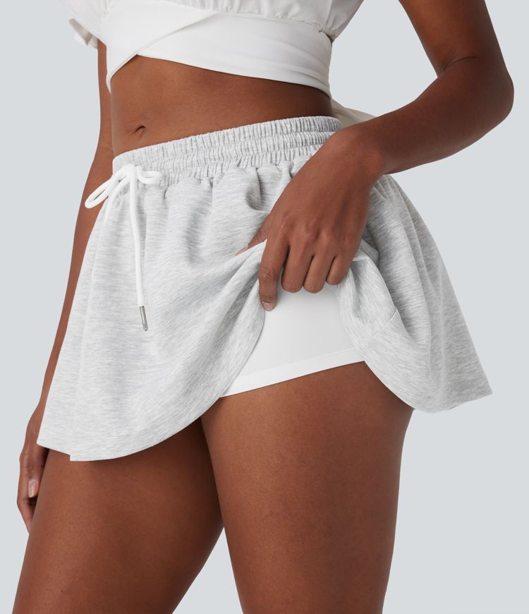 Low Rise Drawstring 2-in-1 A-line Mini Casual Skirt