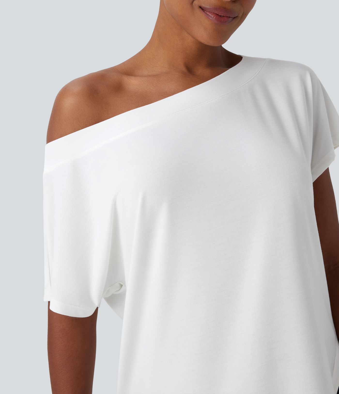 One Shoulder Short Sleeve Curved Hem High Low Quick Dry Yoga Sports Top