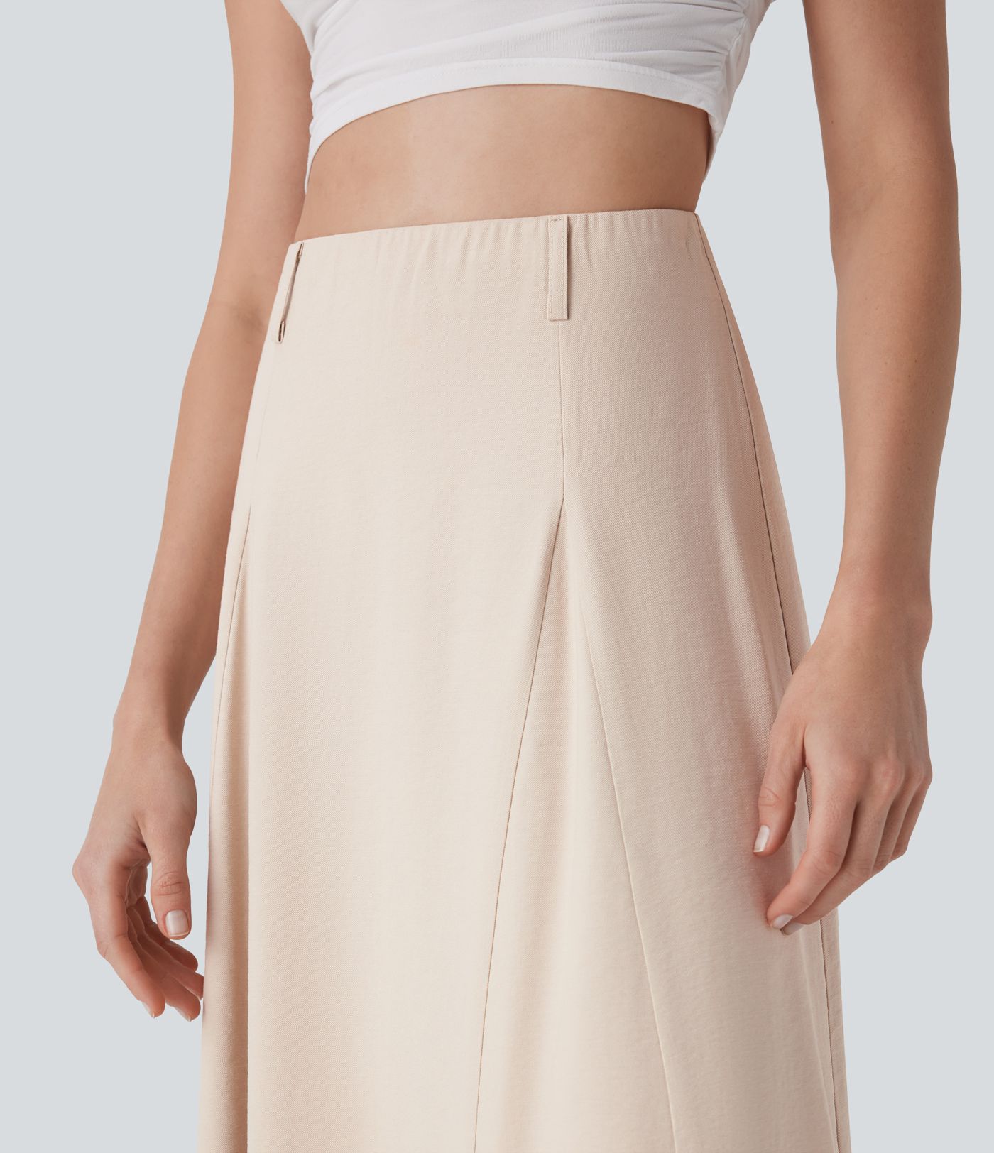 High Waisted Maxi Casual Linen-Feel Flare Skirt