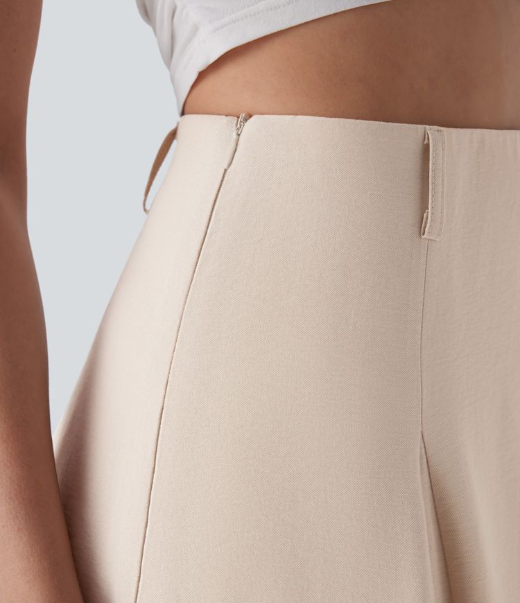 High Waisted Maxi Casual Linen-Feel Flare Skirt