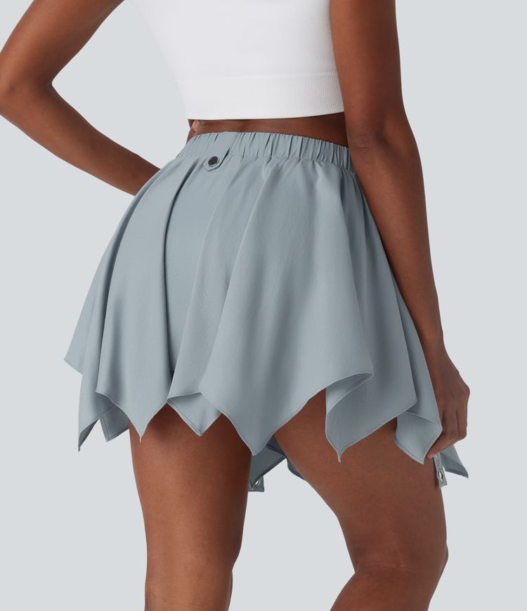 Mid Rise Belted Hanky Hem 2-in-1 Mini Casual Skirt with Pockets