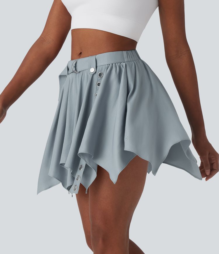 2-in-1 Freizeit-Minirock mit mittelhohem Bund, Seitentaschen, Gürtel und geschlitztem Saum