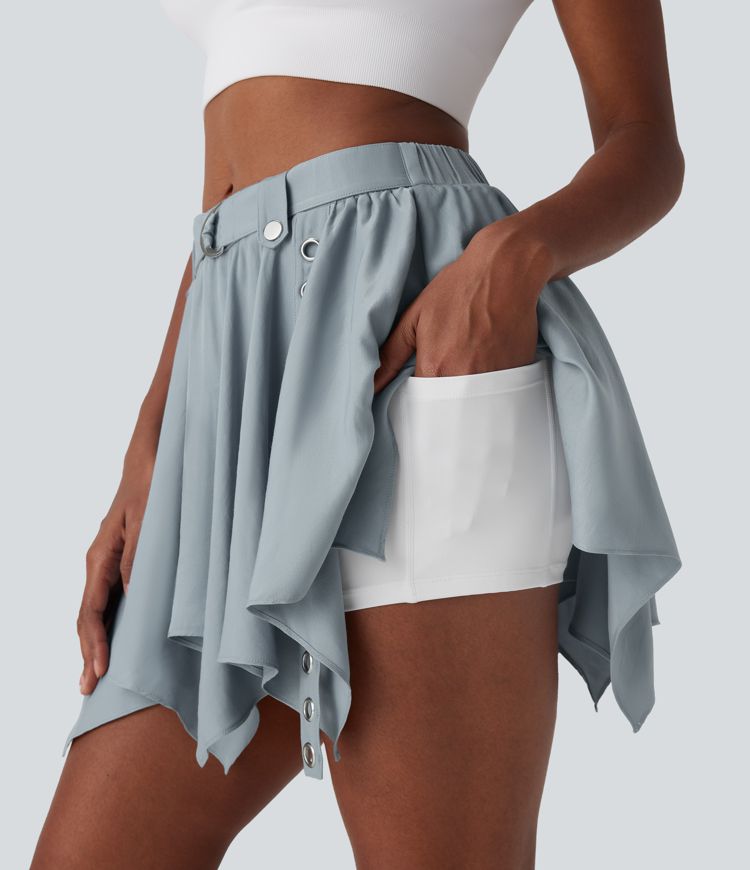 2-in-1 Freizeit-Minirock mit mittelhohem Bund, Seitentaschen, Gürtel und geschlitztem Saum