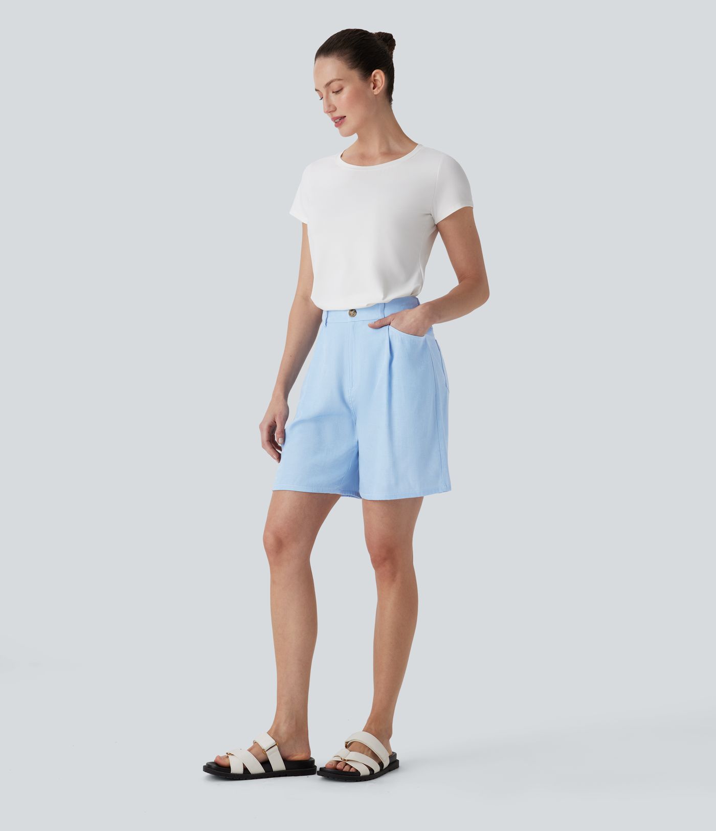 High Waisted Casual Bermuda Shorts with Pockets