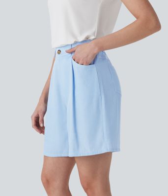 High Waisted Casual Bermuda Shorts with Pockets