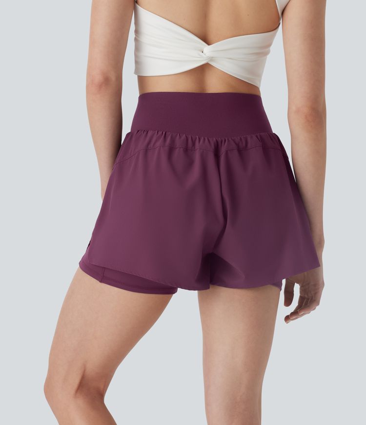 Breezeful™ High Waisted Split 2-in-1 Quick Dry Workout Shorts with Pockets