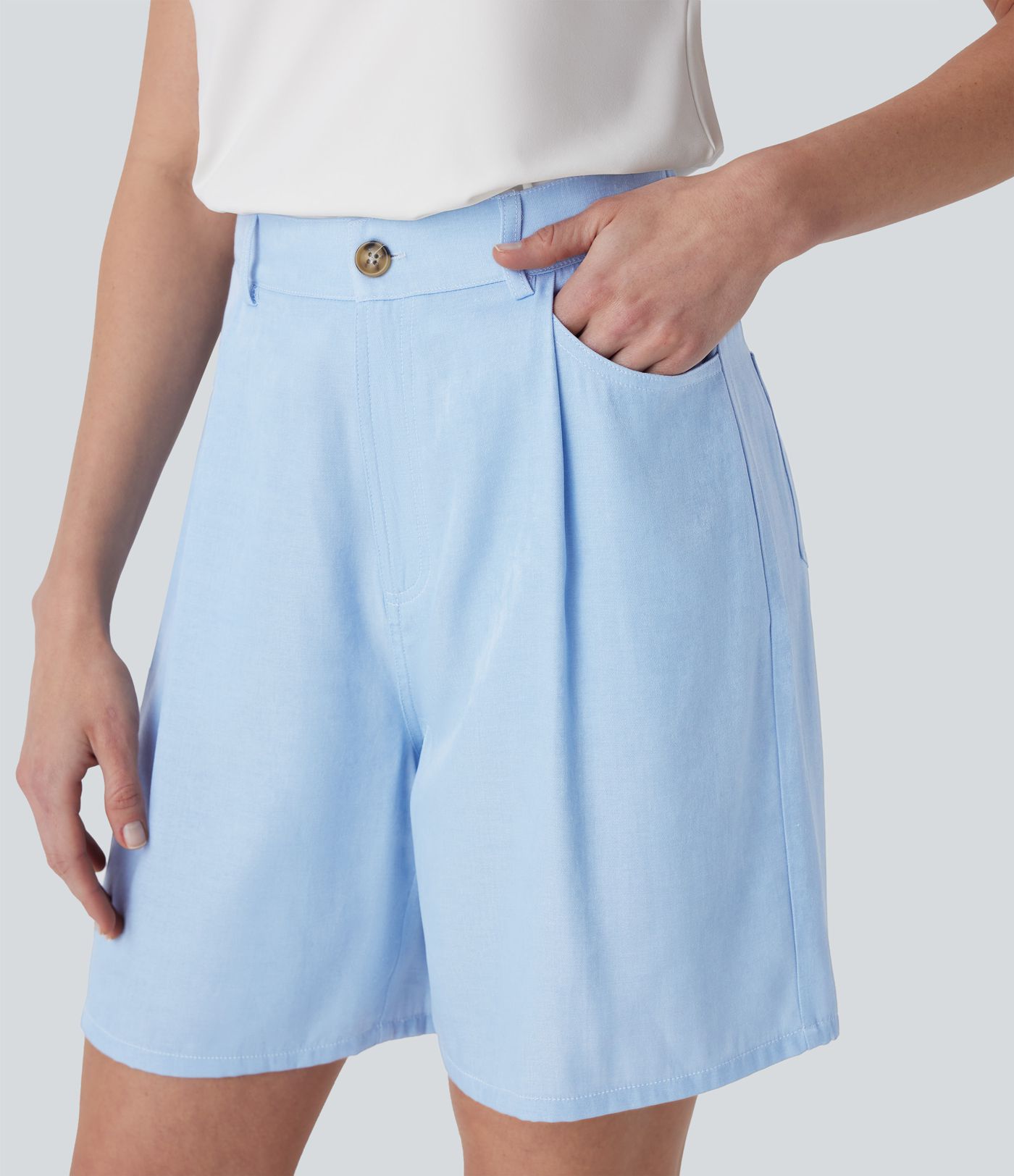 High Waisted Casual Bermuda Shorts with Pockets