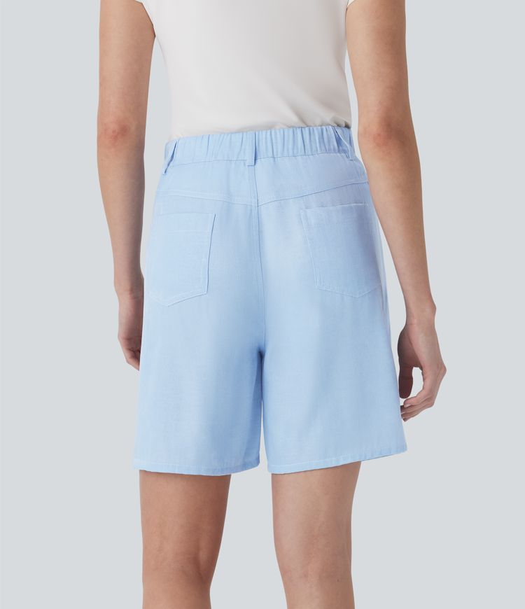 High Waisted Casual Bermuda Shorts with Pockets
