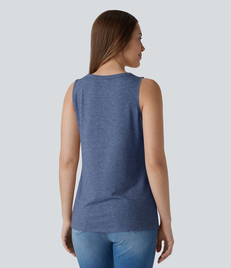 V Neck Sleeveless Decorative Button Casual Top