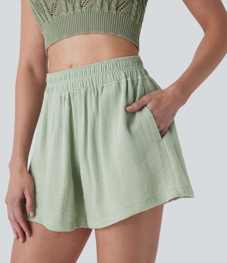 Shorts de lino de tiro medio con bolsillos laterales